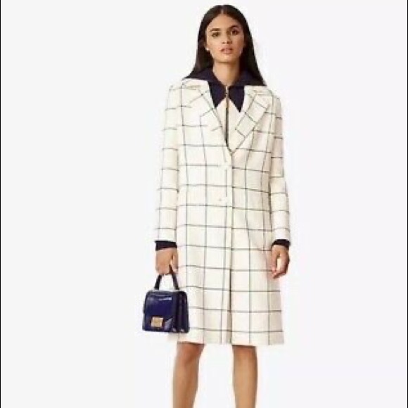 Tory Burch Holt Ivory/Cream Windowpane Coat - Picture 2 of 7
